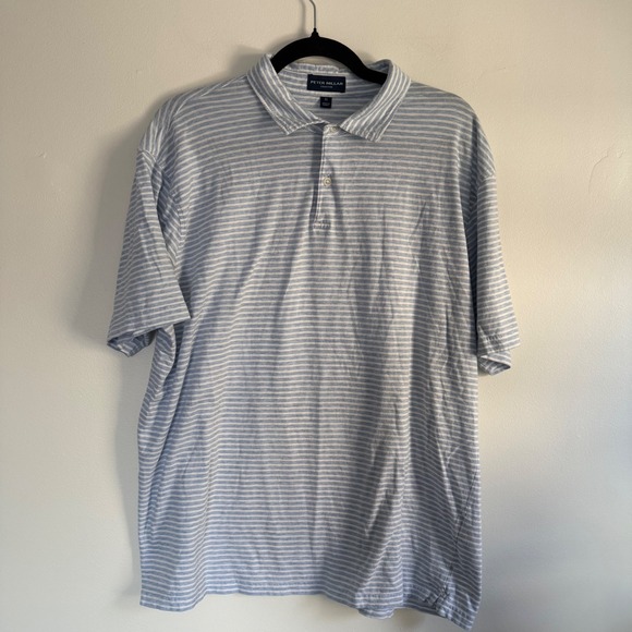 Peter Millar Other - Peter Millar Collection Mens XL Blue White Striped Cotton Linen Polo Shirt